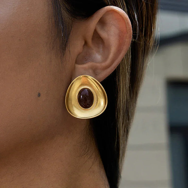 Gold-Plated Enamel Stud Earrings for Women