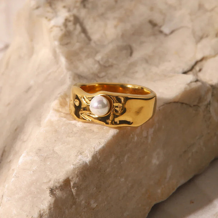 Gold-Plated Faux Pearl Statement Ring for Women