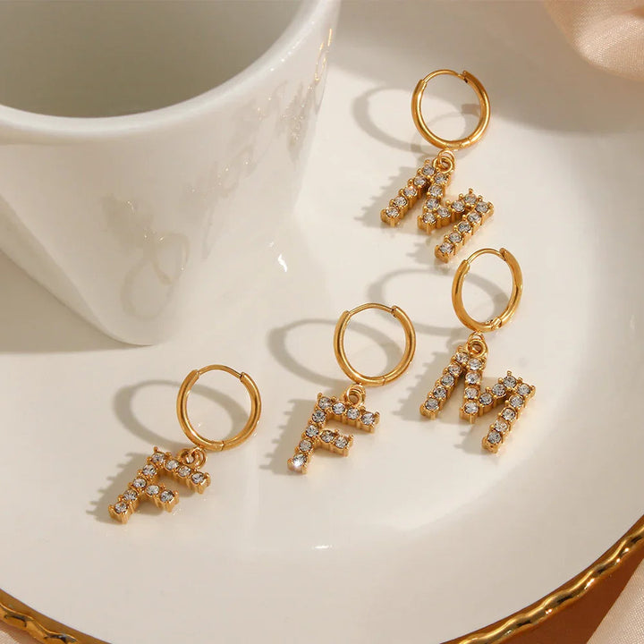 Gold-Plated Initial Letter Earrings with Diamond Simulants