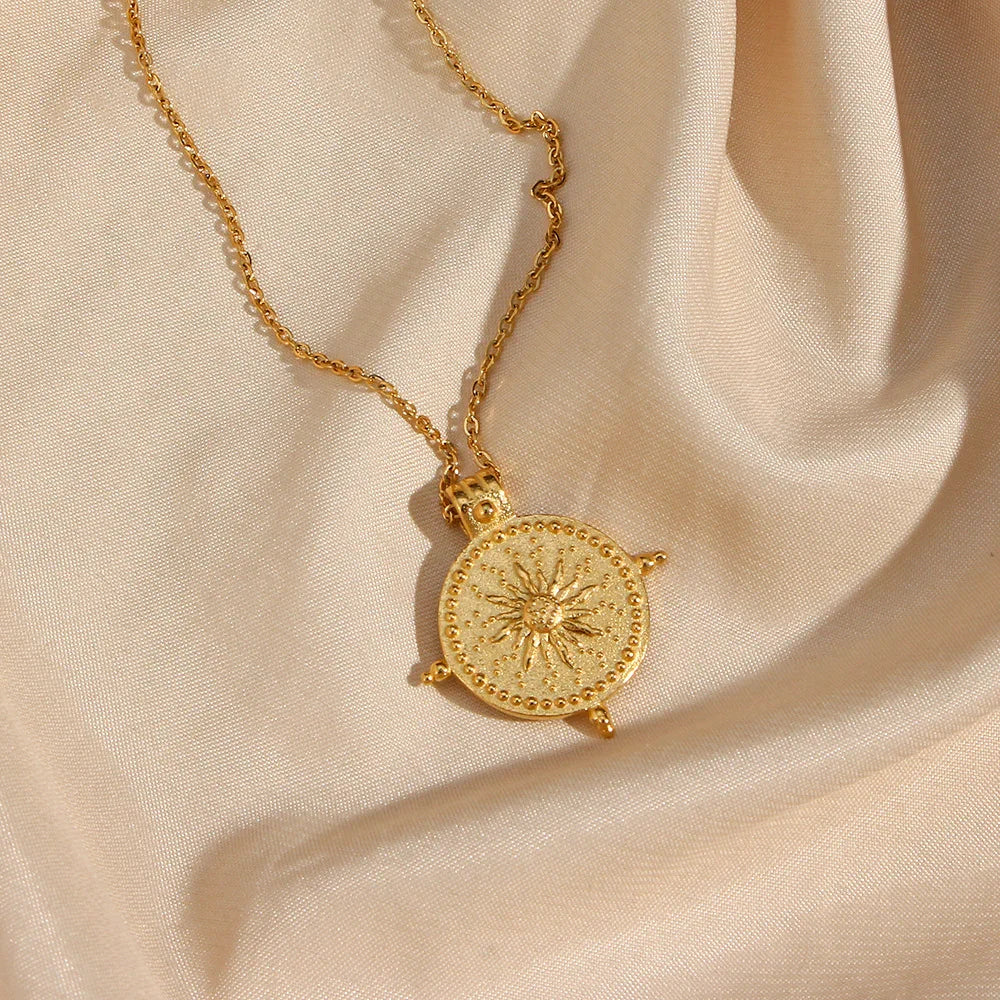 Gold-Plated Sun Pendant Necklace For Women