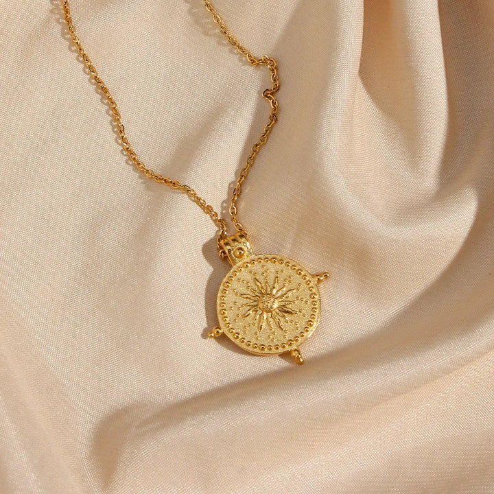 Gold-Plated Sun Pendant Necklace For Women