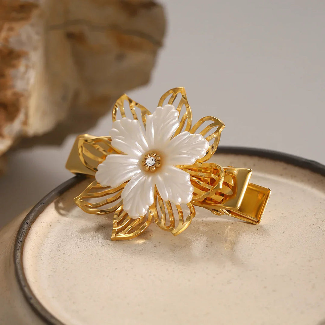 Gold-Plated Floral Pearl Hair Clip