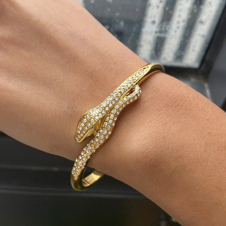 Gold-Plated Cubic Zirconia Serpentine Bangle Bracelet for Women