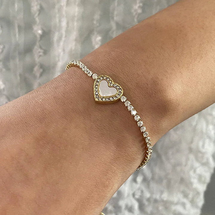 Gold-Plated CZ Heart Tennis Bracelet