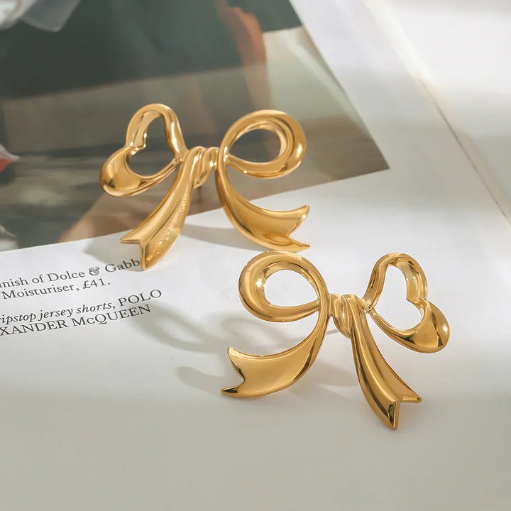 Gold-Plated Bow Drop Earrings for Women