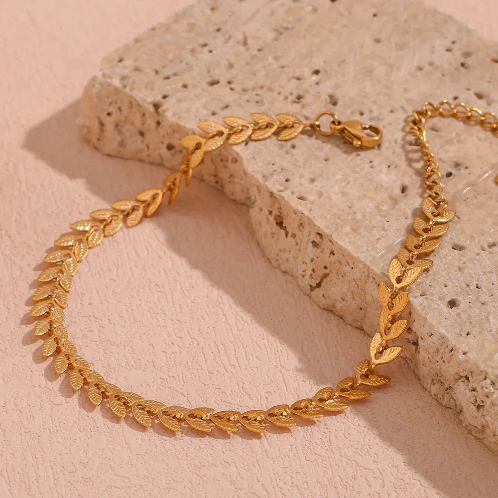 Gold-Plated Leaf Chain Bracelet for Women