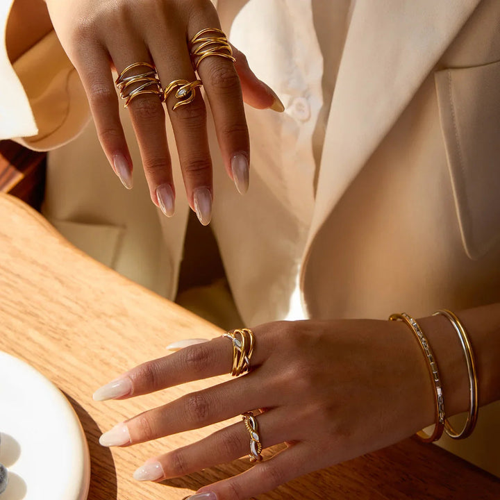 Gold Plated Silver Plated Twisted Band Ring for Women