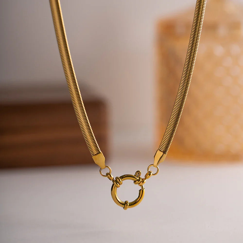 Gold-Plated Snake Chain Necklace with Round Pendant