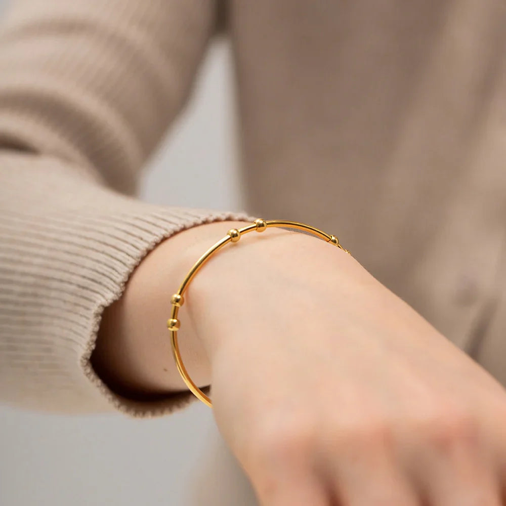 Gold-Plated Beaded Open Cuff Bangle for Women