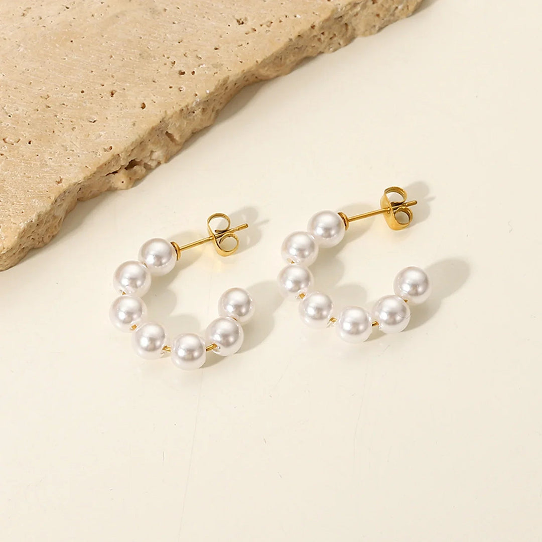 Gold-Plated Faux Pearl Hoop Earrings for Women