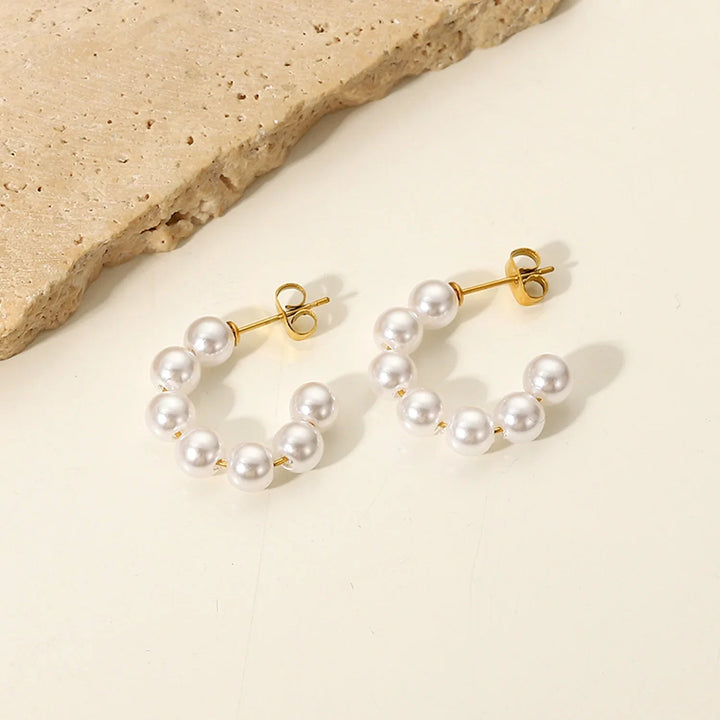 Gold-Plated Faux Pearl Hoop Earrings for Women