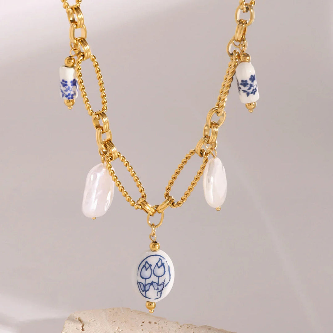 Gold-Plated Faux Pearl Charm Necklace for Women