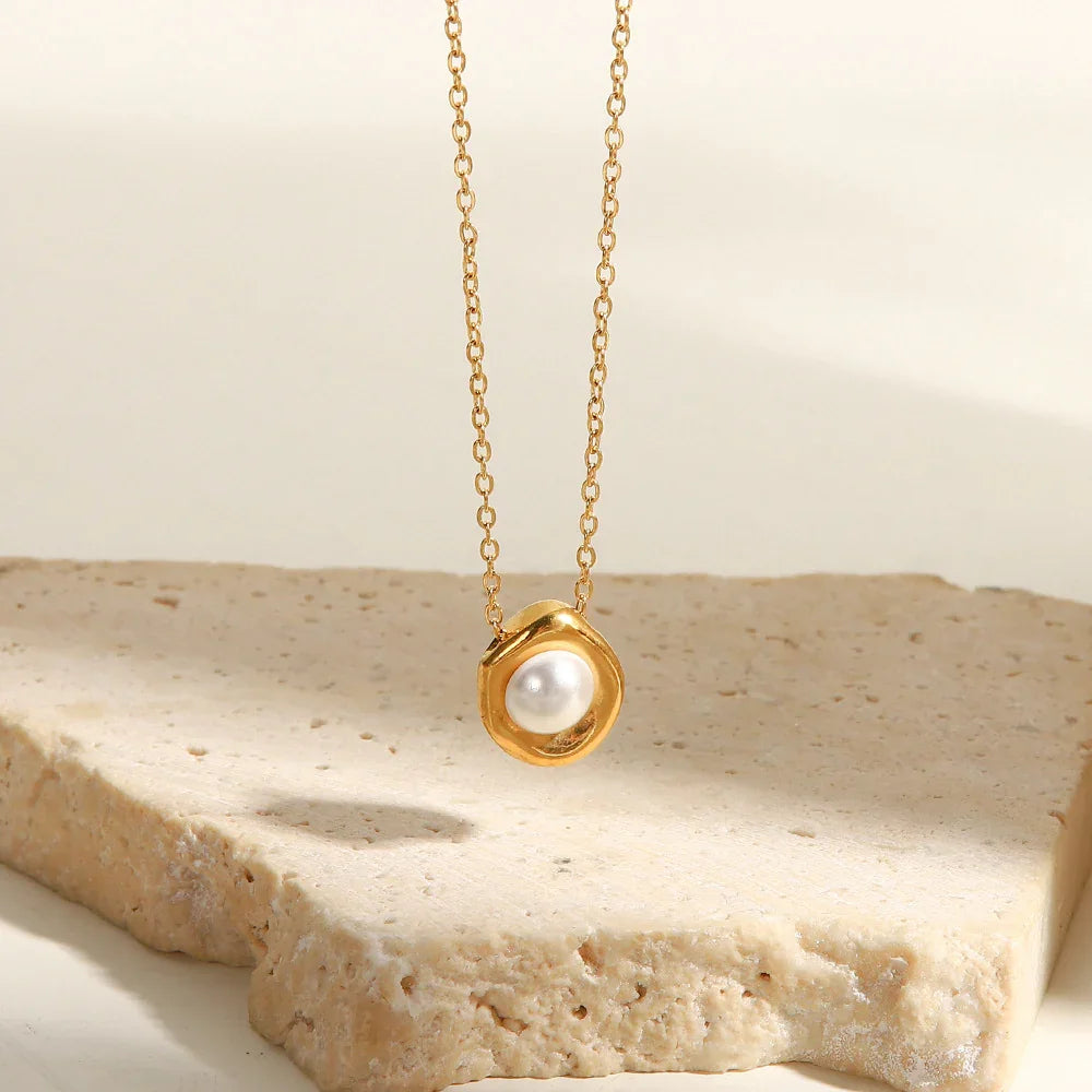 Gold-Tone Faux Pearl Oval Pendant Necklace