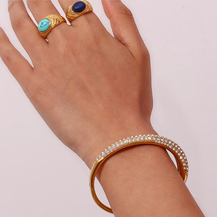 Gold-Plated CZ Cuff Bracelet For Women