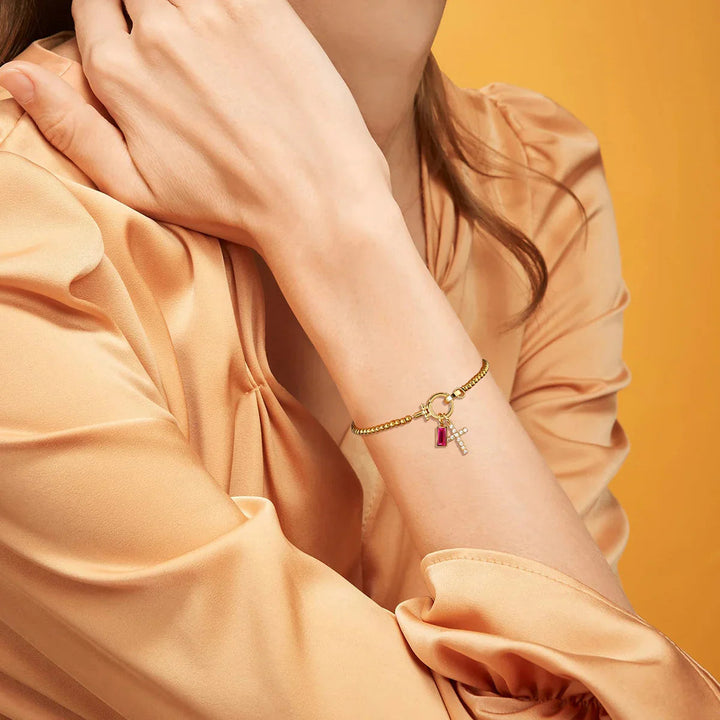 Gold-Plated Crystal Birthstone Cross Bracelet