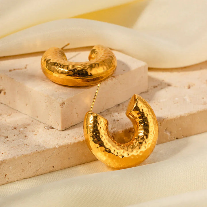 Hammered Gold-Plated Hoop Earrings