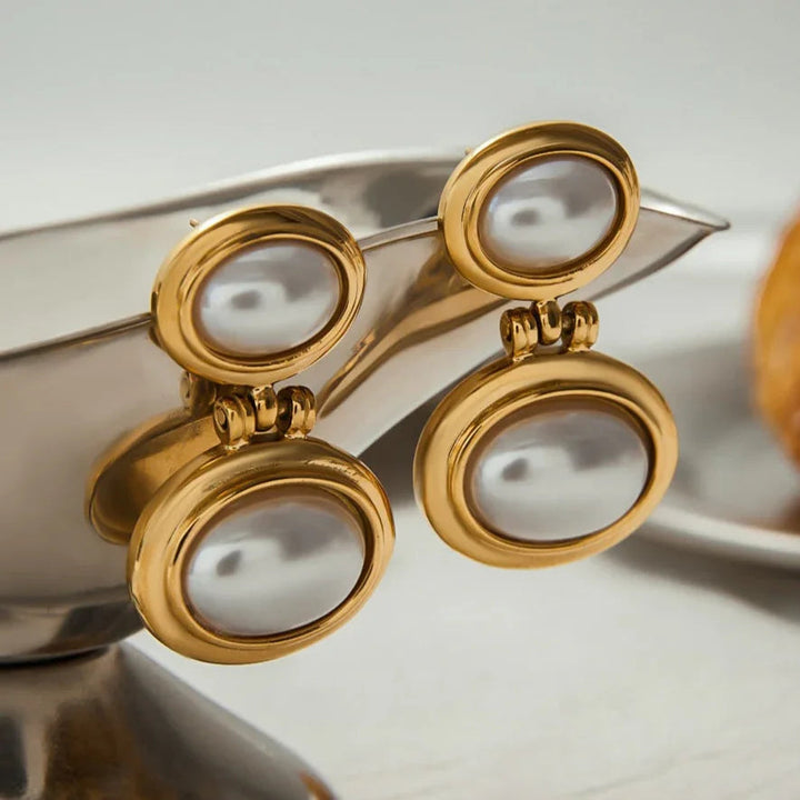 Gold Plated Faux Pearl Drop Earrings for Women