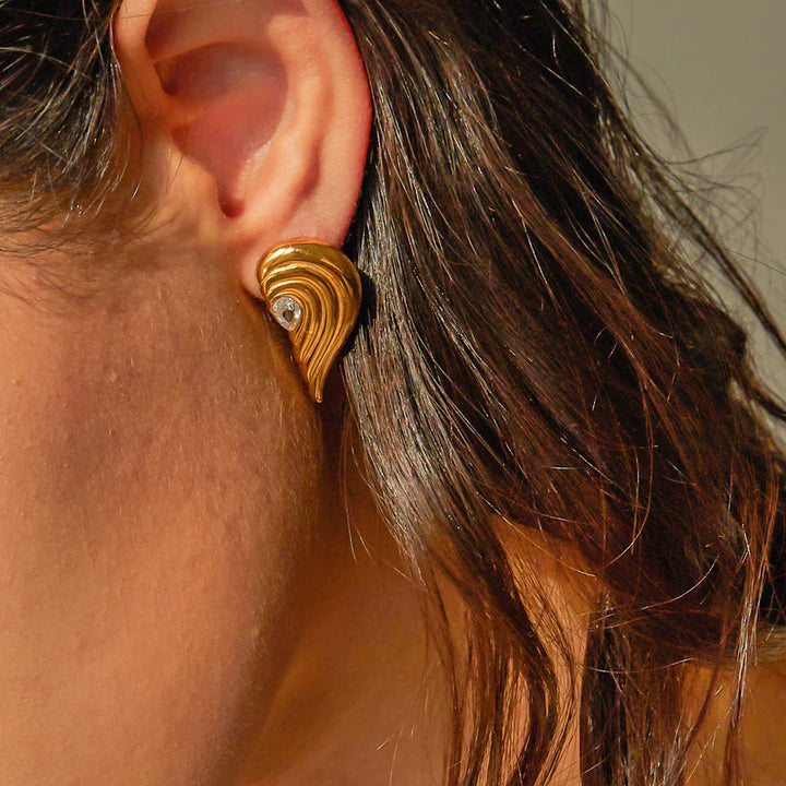 Gold-Plated Heart-Shaped Earrings with Diamond Simulants