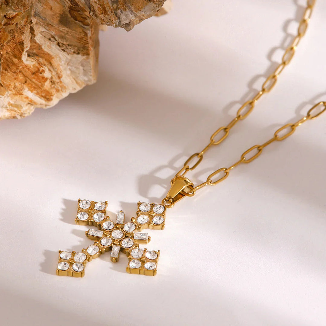 Gold-Plated Crystal Cross Pendant Necklace