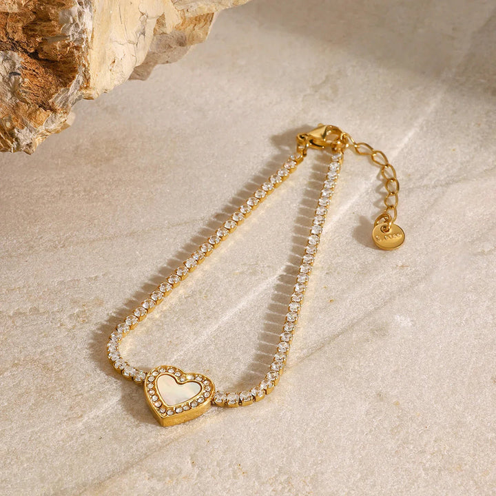 Gold-Plated CZ Heart Tennis Bracelet