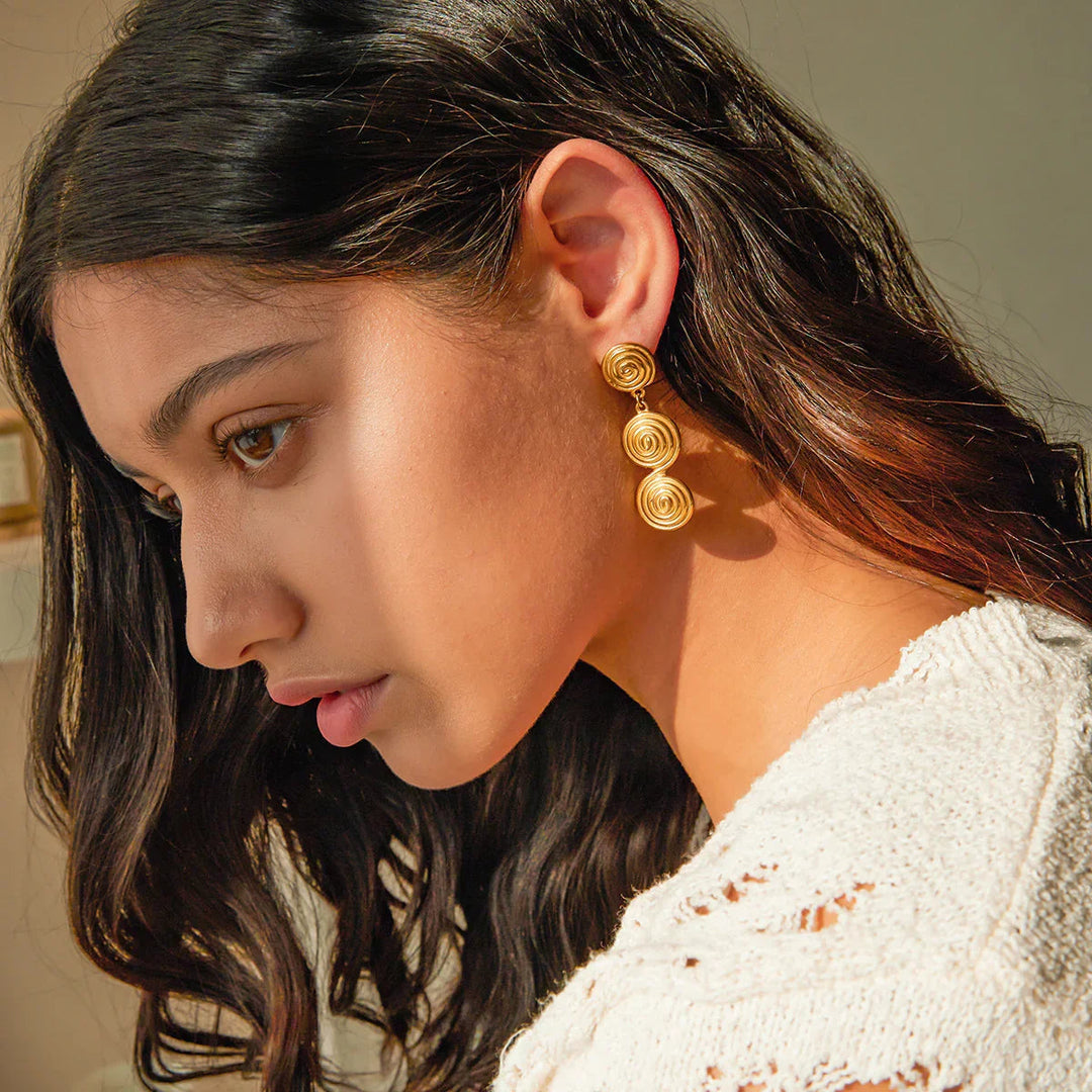 Gold-Plated Infinity Spiral Earrings for Women with Stainless Steel