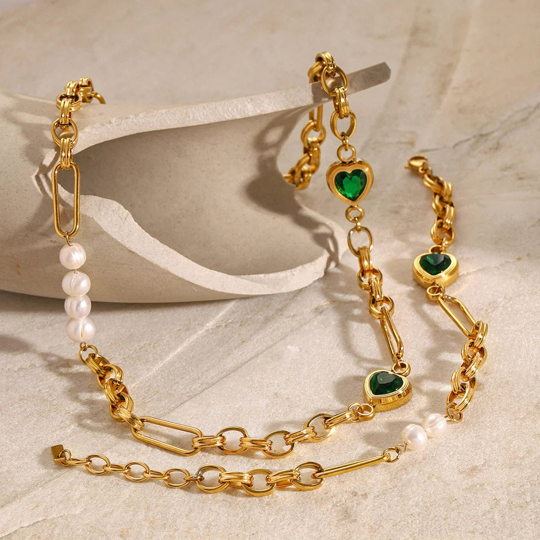 Gold-Plated Crystal Faux Pearl 2-Piece Set