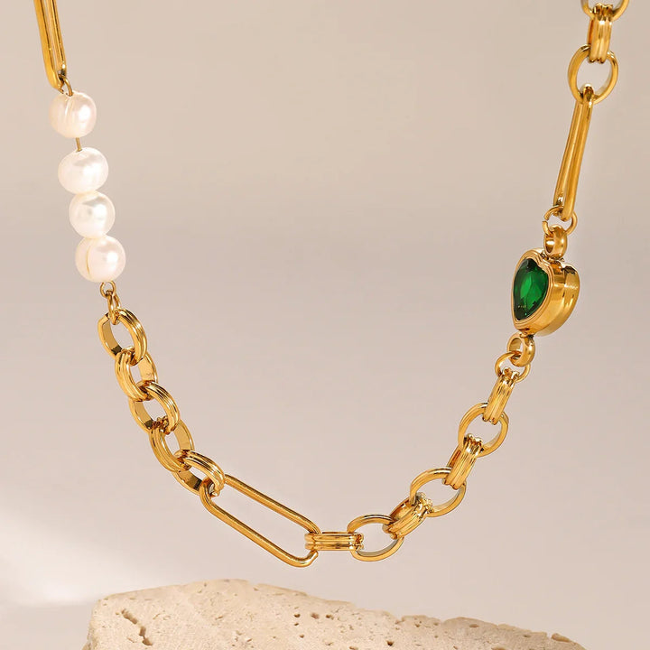Gold-Plated Faux Pearl Chain Necklace for Women