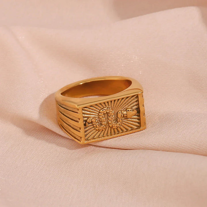 Gold-Plated Serpent Signet Ring For Women