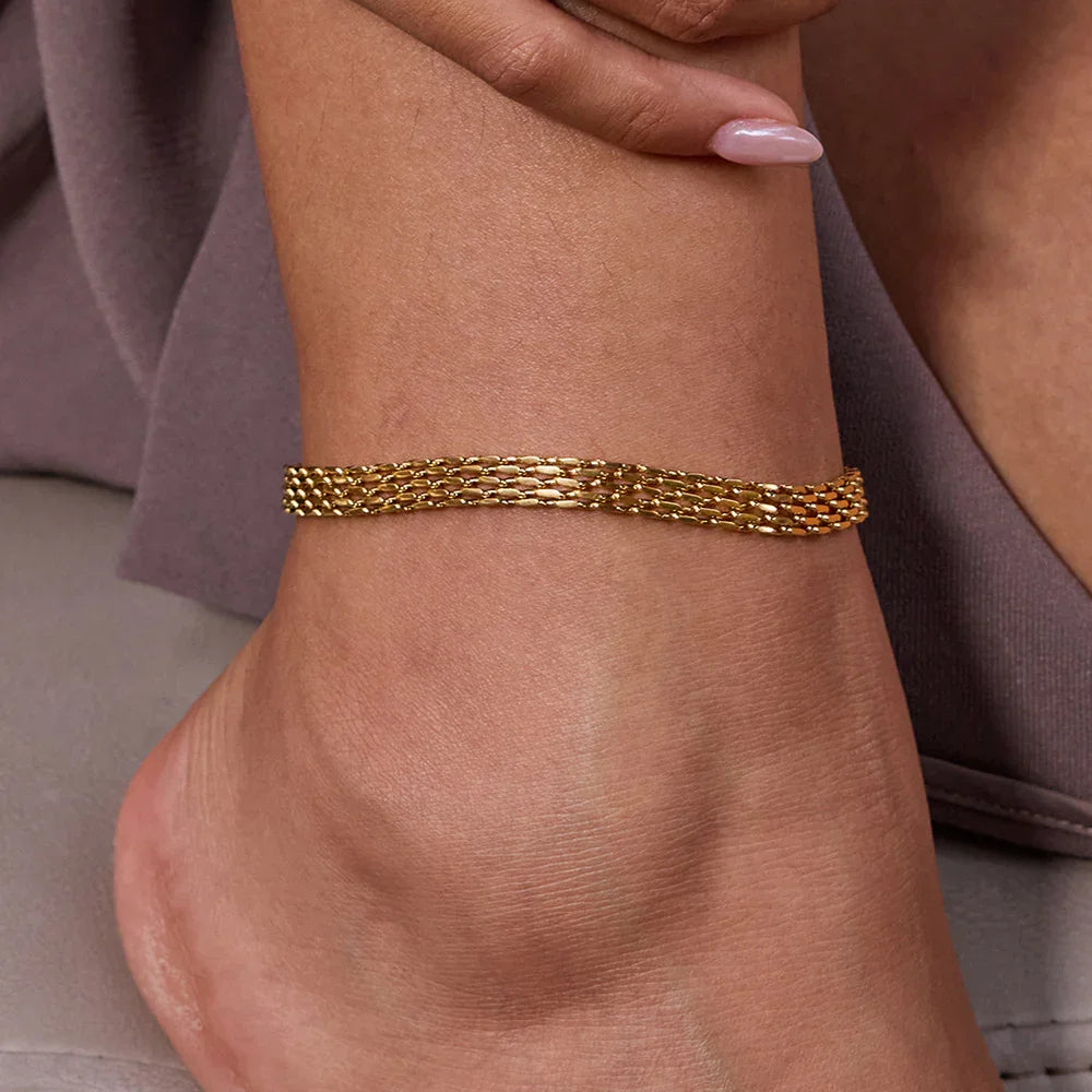 Gold Plated Mesh Chain Anklet for Women