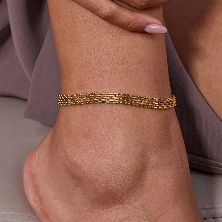 Gold Plated Mesh Chain Anklet for Women