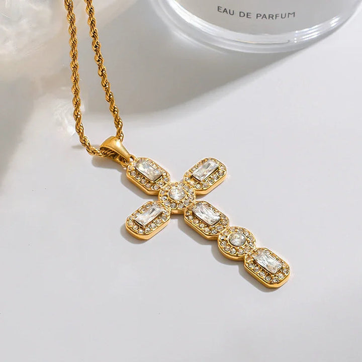 Gold Plated Cubic Zirconia Cross Pendant Necklace Women