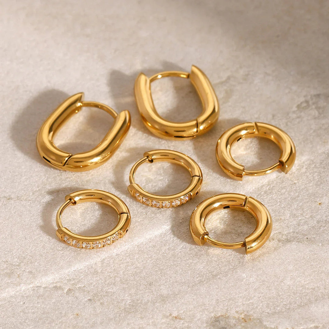 Gold-Plated CZ Hoop Earrings Set for Women
