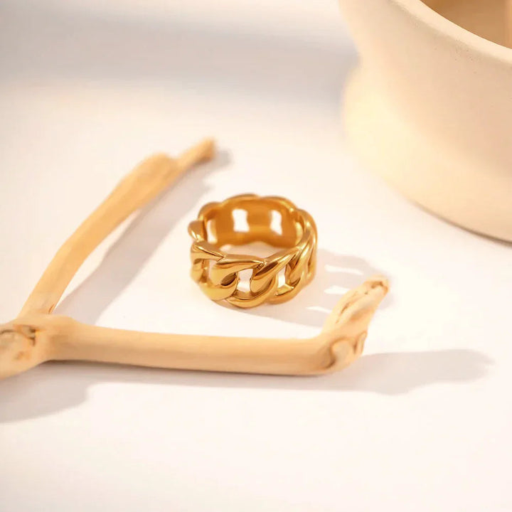 Gold-Plated Chunky Chain Link Statement Ring