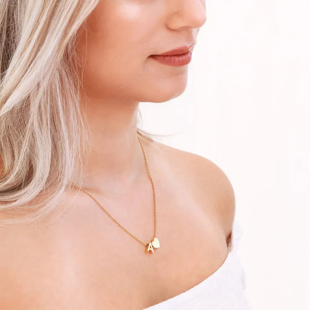 Gold-Plated Initial Heart Pendant Necklace