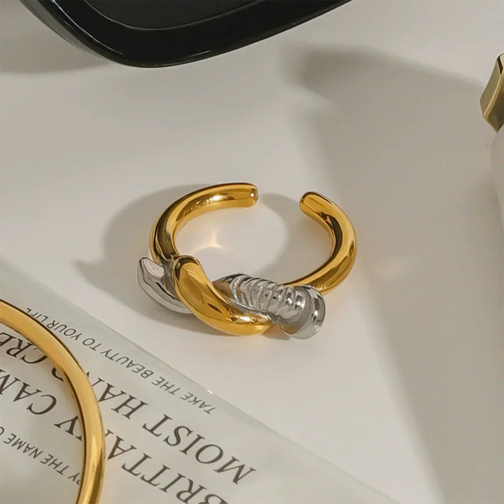 Gold-Plated Silver-Tone Twisted Ring for Women