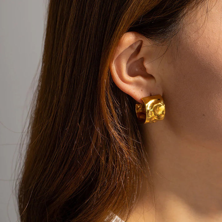 Gold-Plated Asymmetric Hoop Earrings with Waterproof Stainless Steel