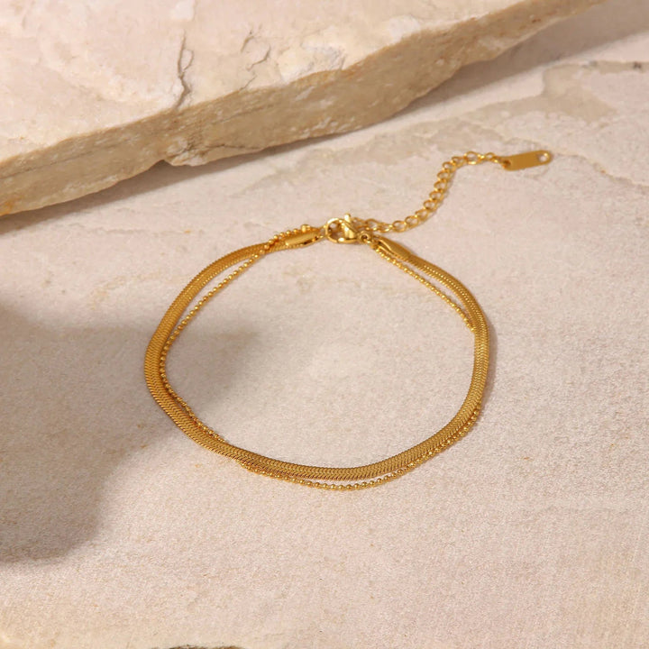 Gold-Plated Layered Anklet Elegant with Adjustable Length