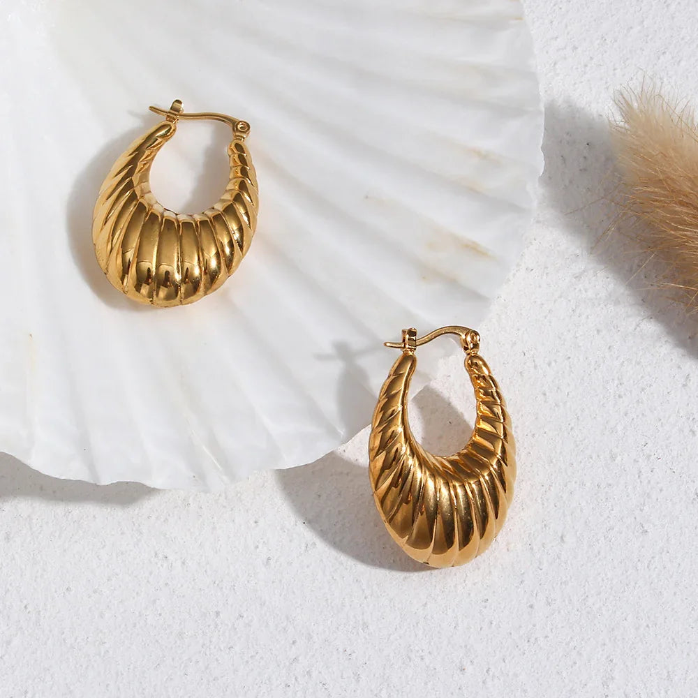 Gold-Plated Croissant Hoop Earrings For Women