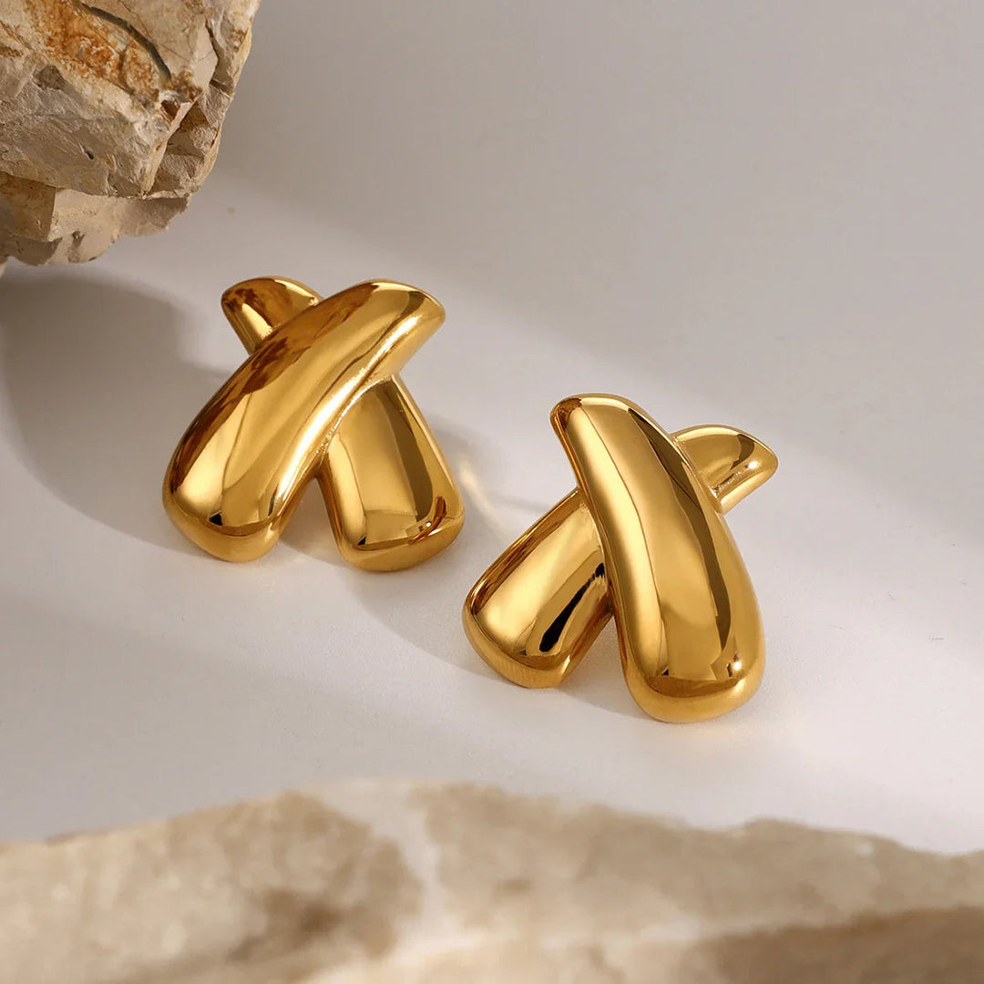 Gold-Plated Modern Intertwined Bar Earrings