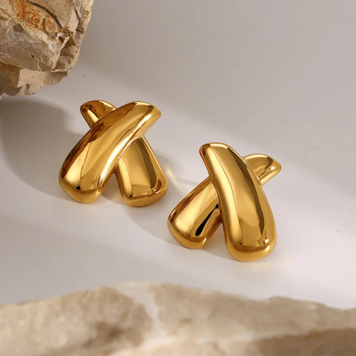 Gold-Plated Modern Intertwined Bar Earrings