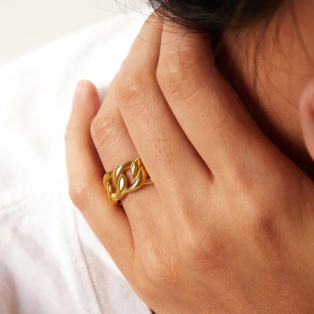 Gold-Plated Chunky Chain Link Statement Ring
