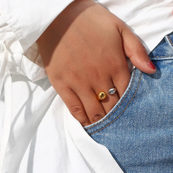 Two-Tone Gold-Plated Adjustable Ring For Women