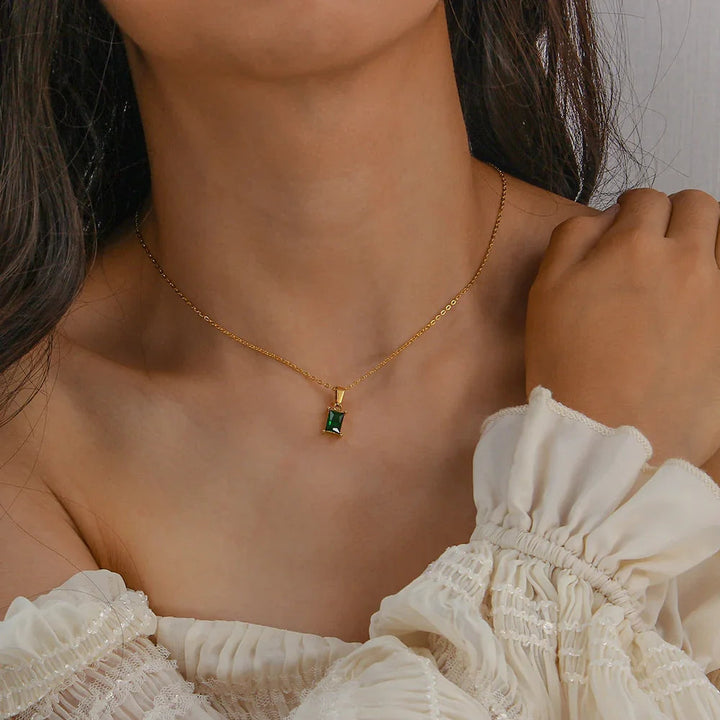 Gold-Plated Green Emerald Necklace