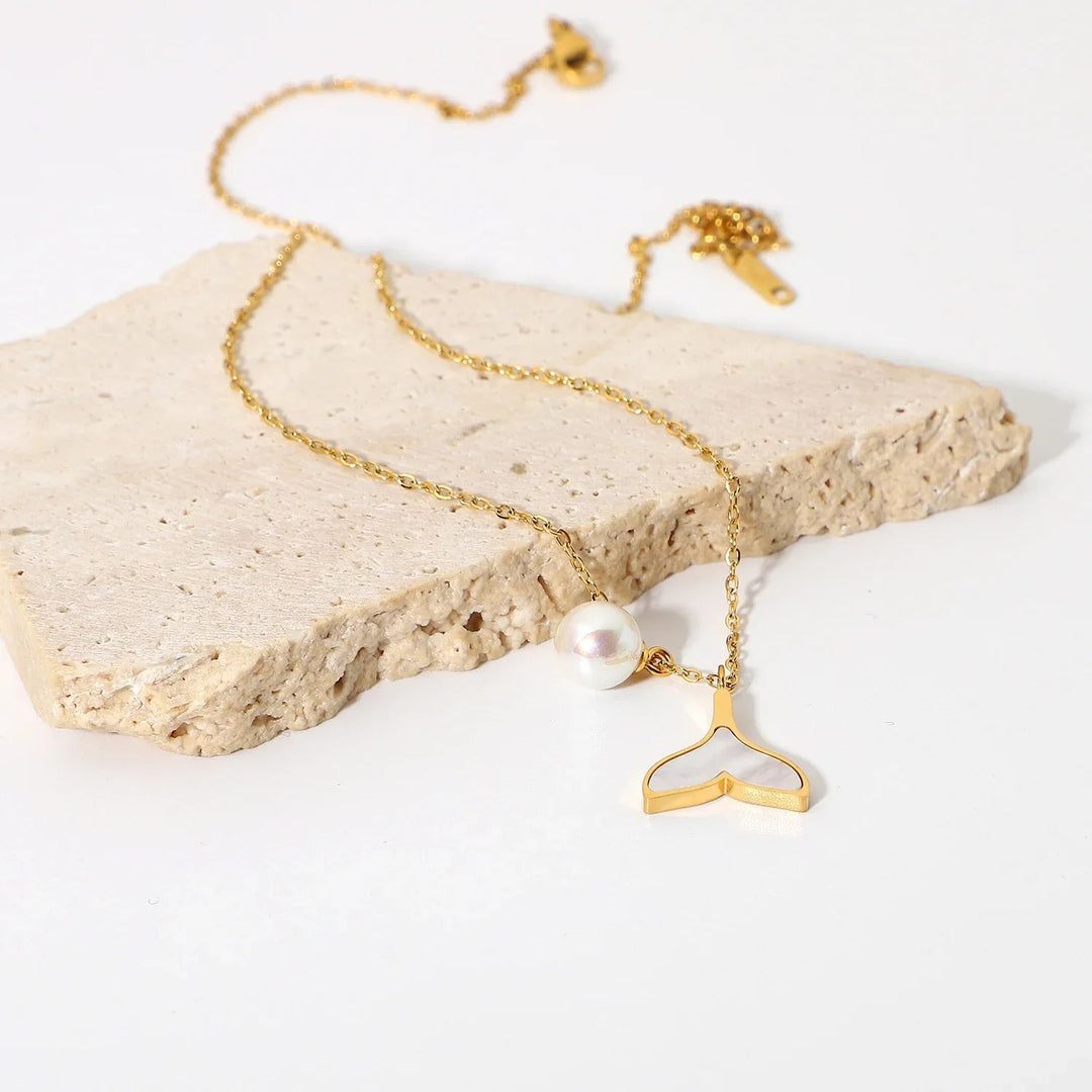 Gold-Tone Faux Pearl Mermaid Pendant Necklace