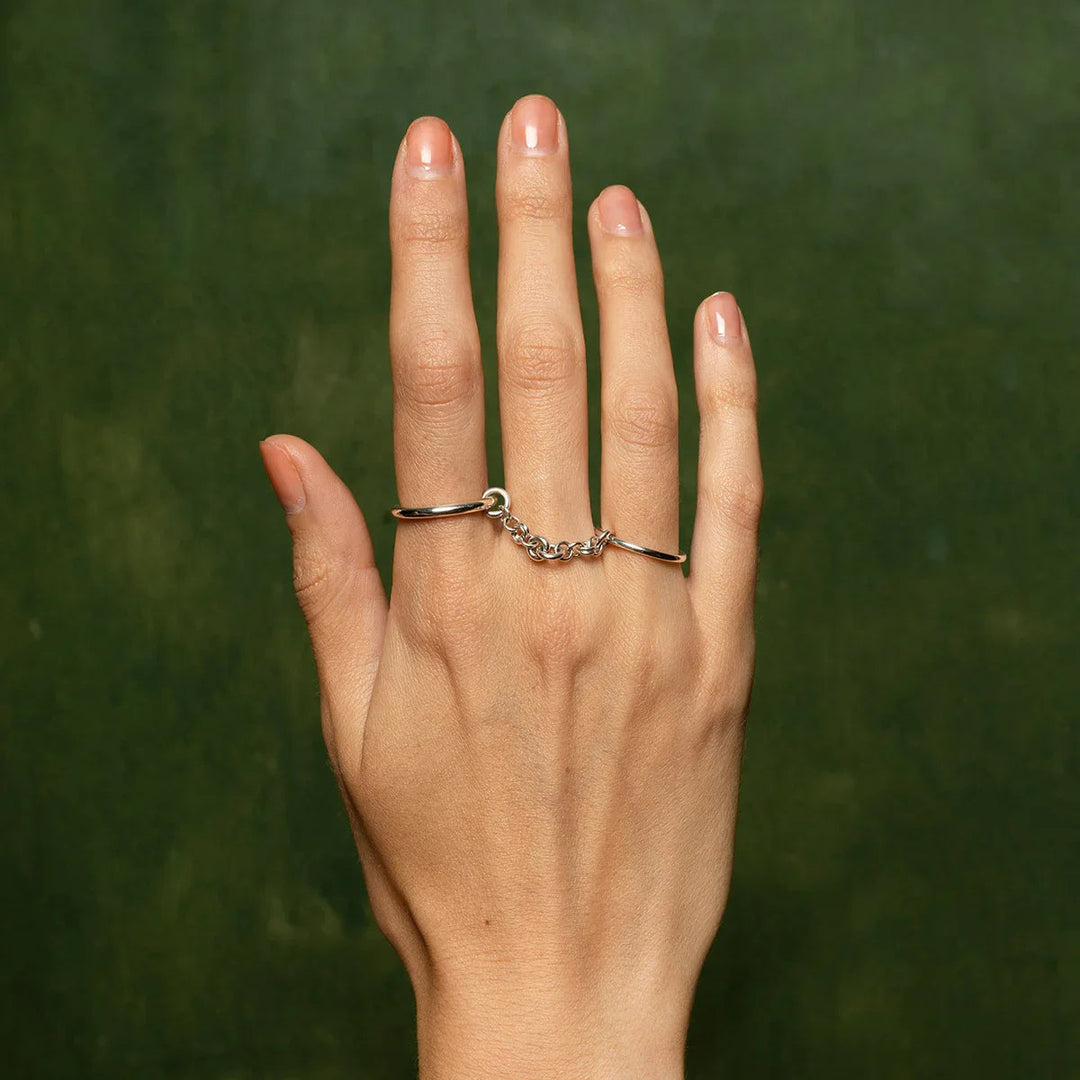 Silver-Plated Chain Stackable Ring for Women
