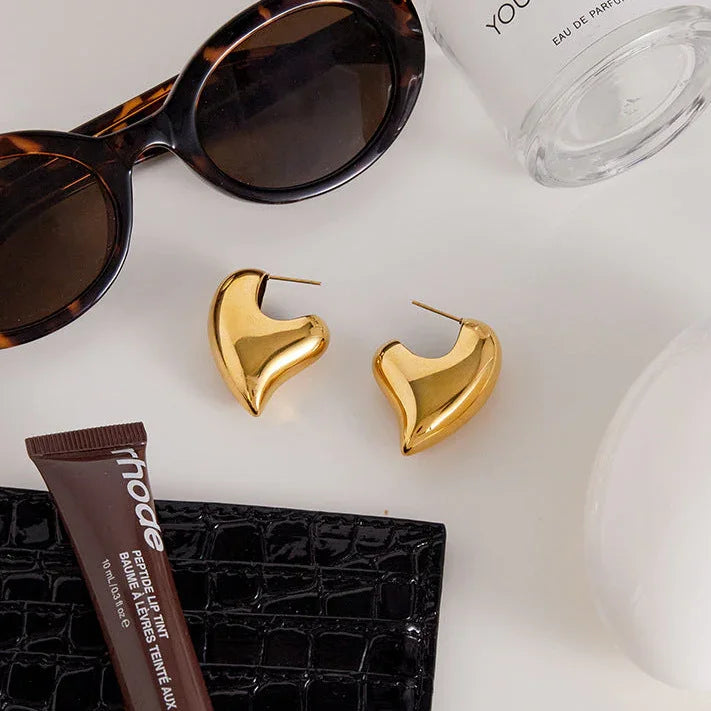 Gold Plated Chunky Heart Earrings
