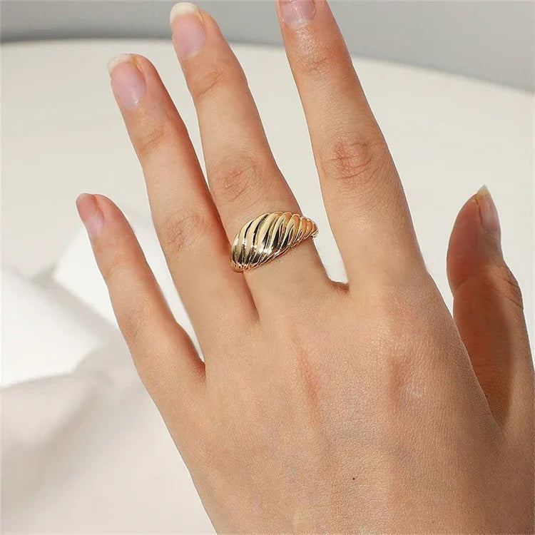 Gold-Plated Croissant Statement Ring Women
