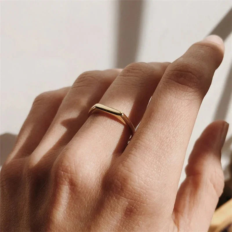 Gold-Plated Geometric Band Ring Women