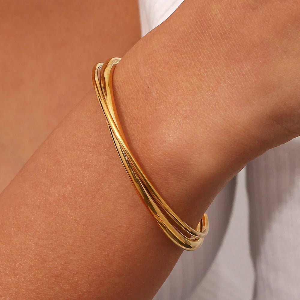 Gold-Plated Layered Bangle Bracelet for Women