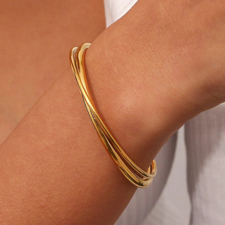 Gold-Plated Layered Bangle Bracelet for Women